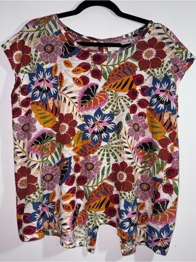 C&C California Linen Floral Top Button Back Short Sleeve XL